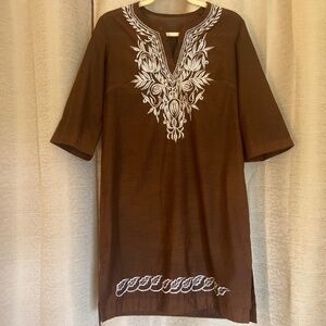 Embroidered Knee Length Caftan - Elegant Coverup or Casual Dress